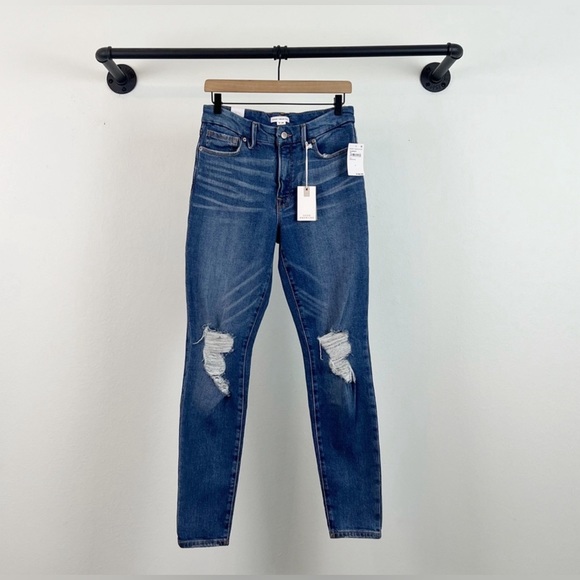 NWOT GOOD AMERICAN GOOD LEGS DISTRESSED HIGH RISE SKINNY JEANS IN INDIGO234 - Picture 4 of 6